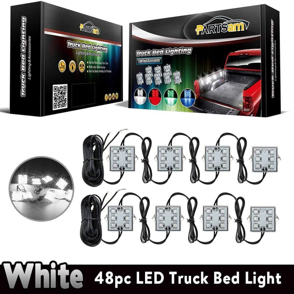 Partsam LED Truck Bed Light Strips 8pods 6-5050-smd White LED Rear Work Box Lighting Kit Waterproof LED Bed Light for Truck Pickup Cargo Trailer RVs