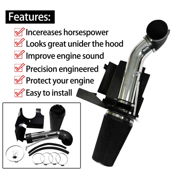 BLACKHORSE-RACING 4" Cold Air Intake System Kit with Heat Shield Filter for GMC Chevy Chevrolet 1999 2000 2001 2002 2003 2004 2005 2006 V8 4.8L/5.3L/6.0L(Black)