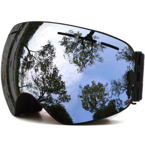 Juli Ski Goggles,Winter Snow Sports Snowboard Goggles with Anti-Fog UV Protection Detachable Dual Lens for Men Women Snowmobile Skiing Skating（Black Frame+VLT 18.5% REVO Silver）