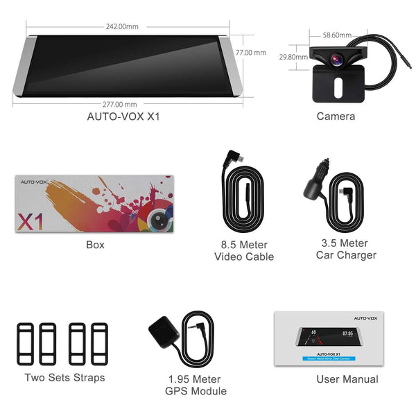 AUTO-VOX Upgrade Mirror Dash Cam Backup Camera Kit Dual Lens 9.88" Full Touch Screen Stream Media AHD Reverse Camera,1296P FHD Front Camera, and 720P Rear View Recorder Dash Camera with LDWS, GPS