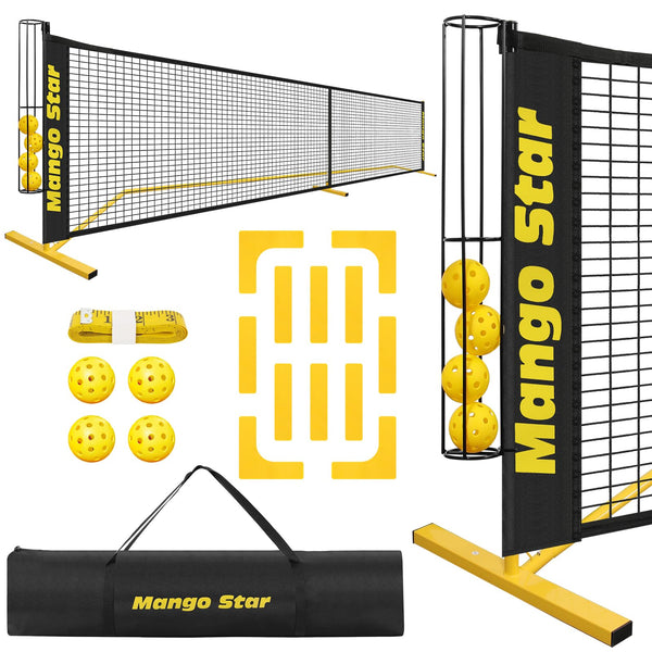 MangoStar Pickleball Net, 22FT Portable Pickleball Nets with Exclusive Ball Holder, Court Marker, 4 Pickleballs, Tape Measure, Regulation Size Pickle Ball Net for Outdoor Indoor Driveway