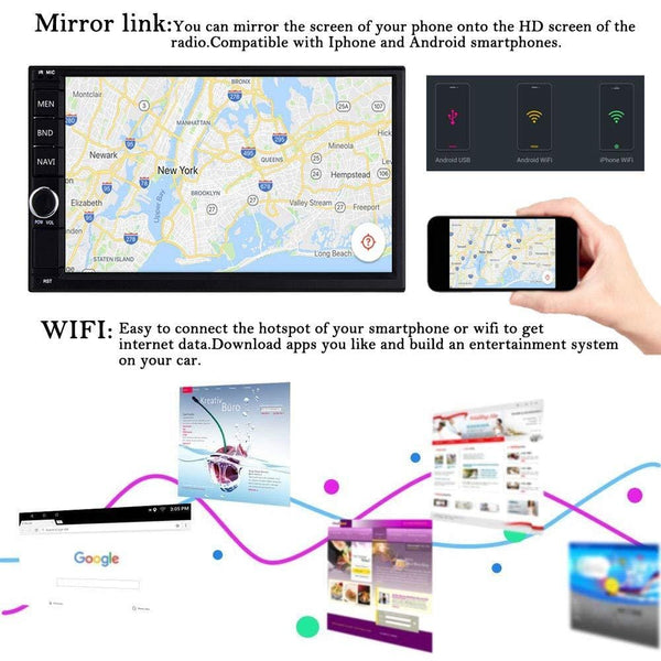 YODY Android 9.0 Double Din Car Stereo Radio 7 Inch Touch Screen in Dash GPS Navigation Support WiFi Bluetooth Mirror Link SWC OBD with Backup Camera and Microphone