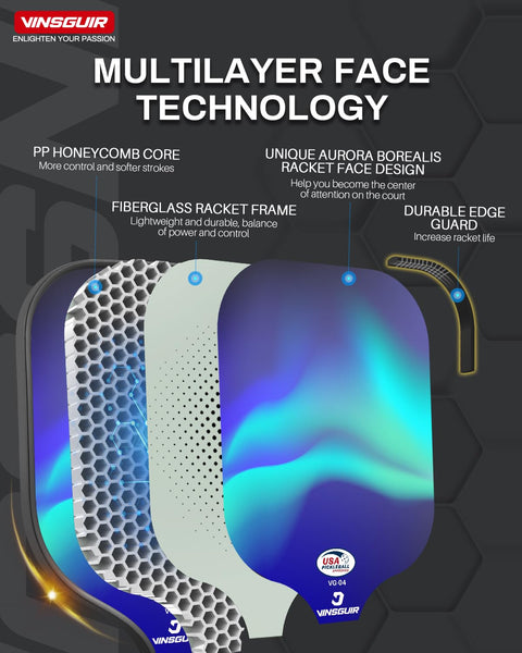 VINSGUIR Pickleball Paddles, USAPA Approved Fiberglass Pickleball Paddles Set of 2, Lightweight Pickleball Rackets with Pickleball Carrying Bag, Pickleball Gifts for Beginners & Pros (2 Rackets)