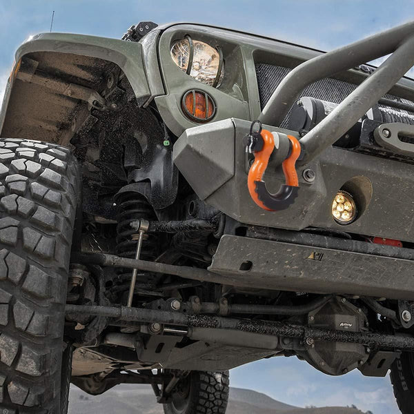 AMBULL Shackles 3/4 Inch D Ring Shackle (2 Pack) 41,850lb Break Strength with 7/8 Inch Pin, Isolator and Washer Kits for Use with Tow Strap, Winch, Off-Road Jeep Truck Vehicle Recovery, Orange