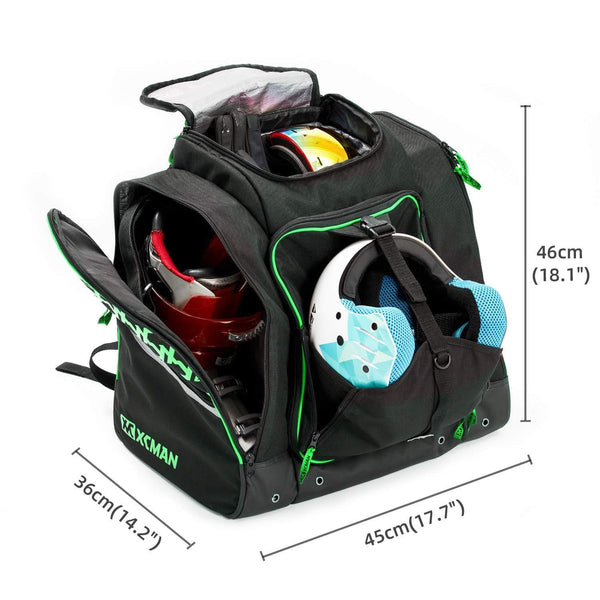 XCMAN Ski Boots and Snowboard Boot Backpack Bag, Excellent for Travel with Waterproof Exterior & Bottom,Green