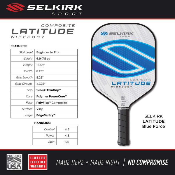 Selkirk Latitude Widebody Composite Pickleball Paddle - USAPA Approved - PowerCore Polymer Core - PolyFlex Composite Surface - EdgeSentry Protection - ThinGrip Handle (Blue Force) [product _type] Selkirk Sport - Ultra Pickleball - The Pickleball Paddle MegaStore