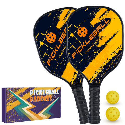 Pickleball Paddles Set of 2 : Ergonomic Grip Wooden Pickleball Rackets with 2 Pickleball Balls and Carry Box, Pickleball Set for Men Women