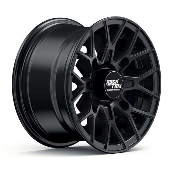 RockTrix RT104 14in ATV Wheels Rims 14x7 Matte Black | 4x137 | 5+2 Offset | includes 10x1.25 Spline Lug nuts | for Kawasaki Teryx Mule Can-Am Maverick Commander Renegade Outlander 4/137 - Set of 4