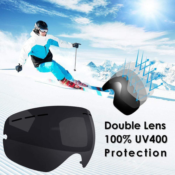 Zerhunt Ski Goggles, Snowboard Goggles Over Glasses, Anti Fog UV Protection Snow Goggles OTG Interchangeable Lens for Men Women Snowmobile, Skiing, Skating, Black