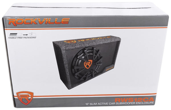 Rockville Rws12ca Slim 1200 Watt 12" Amplified Powered Car Subwoofer Enclosure