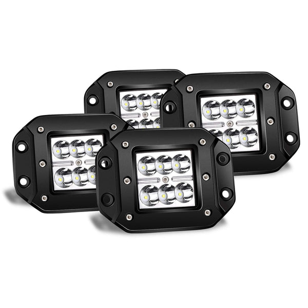 LED Light Bar TURBOSII 4Pcs 3x3 4.5inch Flush Mount Led Lights Pods Spot Beam Offroad Led Work Lights Bar Driving Fog Lights Boat Light For Pickup Jeep Truck Tacoma Bumper Lights 12V 24V