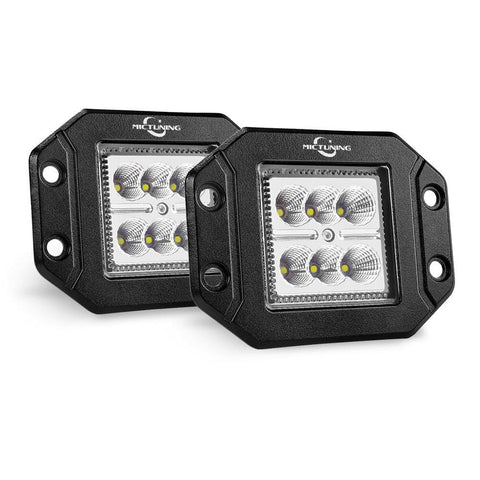 MICTUNING 2PCS 18W Flood Led Light Bar, Flush Mount Led Pods, Off Road Backup Driving Lights Fog Lamp for Jeep Tacoma Bumper ATV UTV SUV Truck Boat
