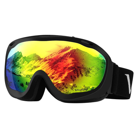 VELAZZIO Ski Goggles, Snowboard Goggles - Spherical Double Layer Anti-Fog 100% UV Protective Lens, Hydrophobic and Oleophobic Coating, Helmet Compatible, Medium Fit Snow Sports Goggles Men & Women