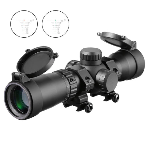 1.5-5x32 Crossbow Scope, 20-100 Yards Ballistic Reticle,300 FPS - 425 FPS Speed Adjustment Red Green Illuminated Mount Included