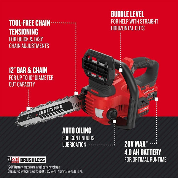 CRAFTSMAN V20 Cordless Chainsaw, 12-Inch (CMCCS620M1)