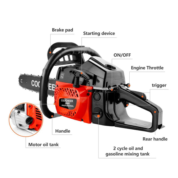 COOCHEER 20 Inch Gas Chainsaw 58CC 2-Stroke Gas Powered Chain Saw for Cutting Wood