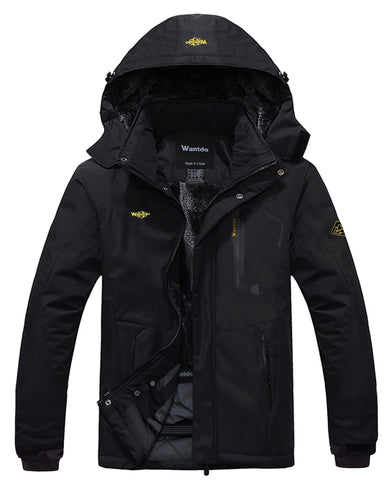 Wantdo Men's Waterproof Mountain Jacket Fleece Windproof Ski Jacket US XL  Black XL