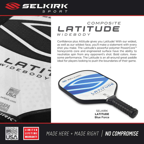 Selkirk Latitude Widebody Composite Pickleball Paddle - USAPA Approved - PowerCore Polymer Core - PolyFlex Composite Surface - EdgeSentry Protection - ThinGrip Handle (Blue Force) [product _type] Selkirk Sport - Ultra Pickleball - The Pickleball Paddle MegaStore