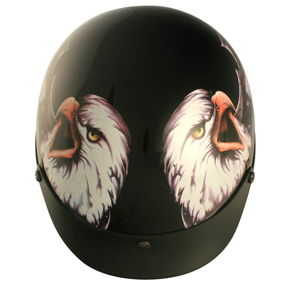VCAN Cruiser Patriotic Eagle USA Graphics Motorcycle Half Helmet (Flat Black, Large)
