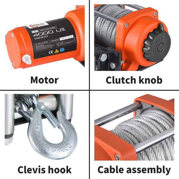 RUGCEL WINCH LT4000ATV 12 VDC Winch 4000lbs/1814kg, with Roller Fairlead, Mount Plate, 2 Wired Handle and 2 Wireless Remote