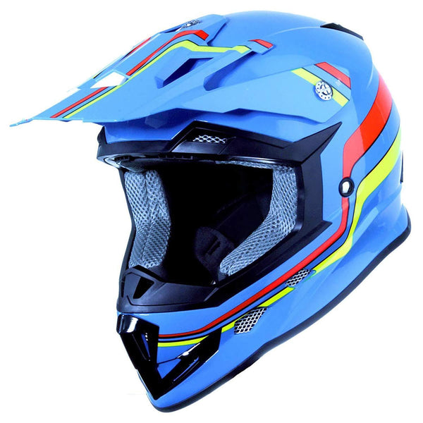 GLX Unisex-Child GX623 DOT Kids Youth ATV Off-Road Dirt Bike Motocross Helmet Gear Combo Gloves Goggles for Boys & Girls (Retro Blue, Medium)