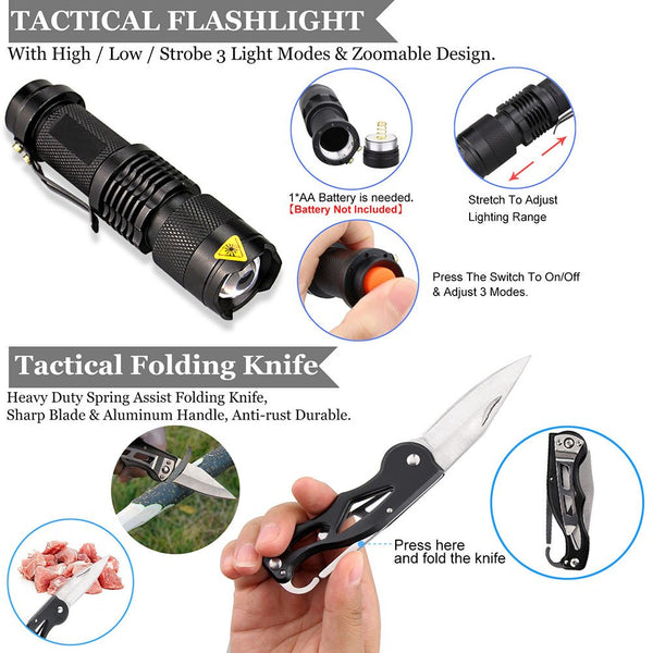 Monoki First Aid Kit Survival Kit, 241Pcs Upgraded Outdoor Emergency Survival Kit Gear - Medical Supplies Trauma Bag Safety First Aid Kit for Home Office Car Boat Camping Hiking Hunting Adventures