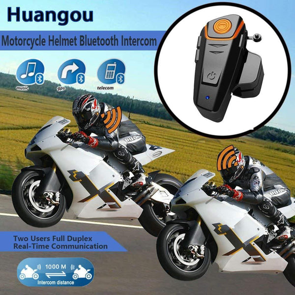 HuanGou Helmet Bluetooth Headset, BT-S2 Motorcycle Bluetooth Intercom Headset up to 3 Riders 1000M Bluetooth Helmet Headphones Speakers Communication Systems Ski Walkie-Talkie for Snowmobile (2 Pack)
