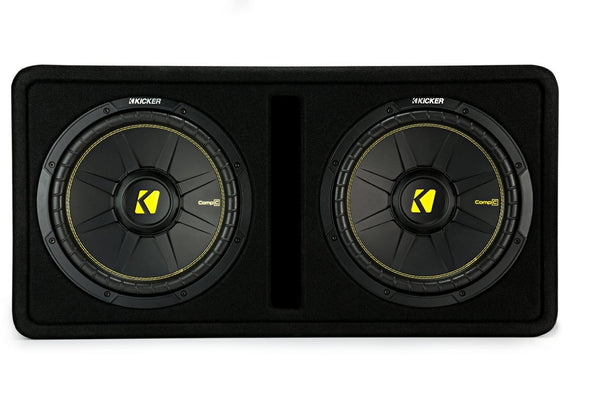 Kicker Dual 12-Inch 1200 Watt 2 Ohm Vented Loaded Subwoofer Enclosure, 44DCWC122,Black,31.88 x 13.2 x 17.25 x 16 inches