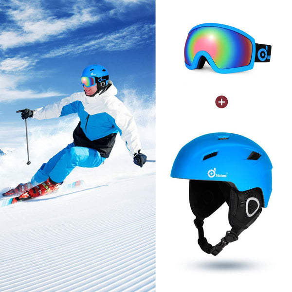 Odoland Ski Helmet with Ski Goggles, Multi-Options Snowboard Helmet and Goggles Set for Men Women Youth and Kids, ASTM Safety Certificated, Blue, Large