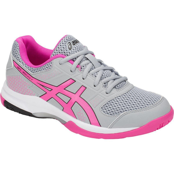 ASICS Women's Gel-Rocket 8 Volleyball Shoe (8 B(M) US, Mid Grey/Pink Glo) [product _type] ASICS - Ultra Pickleball - The Pickleball Paddle MegaStore