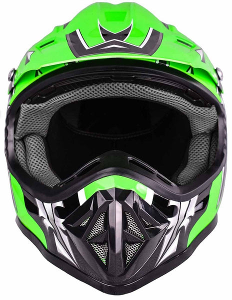 Typhoon Youth Kids Offroad Gear Combo Helmet Gloves Goggles DOT Motocross ATV Dirt Bike MX Motorcycle Green (Medium)