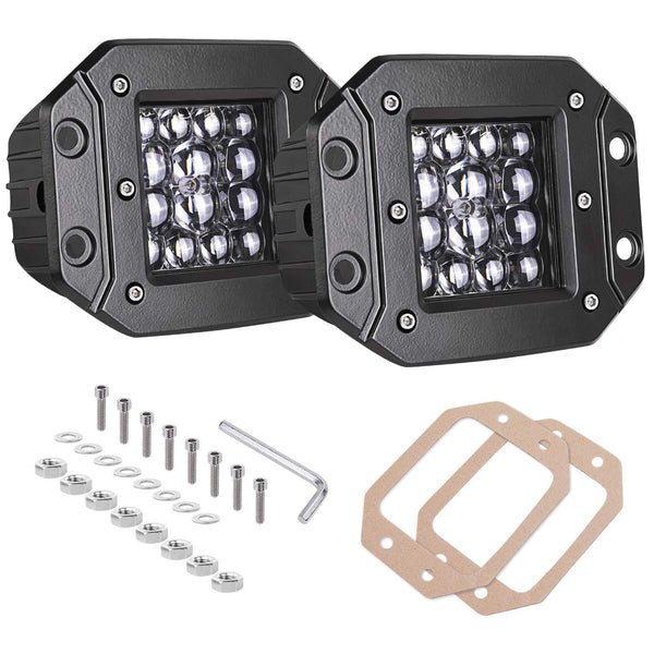 Quad Row LED Pods, AKD Part 2pcs 84W LED Flush Mount 5 inch Spot Beam Philips LED Light Bar LED Work Light Driving Lights Super Bright Fog Light Off Road Lights for Truck Bumper Boat