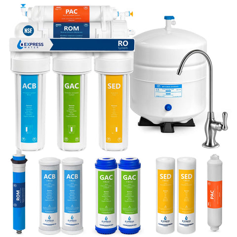 Express Water Reverse Osmosis Water Filtration System - NSF Certified 5 Stage RO Water Purifier with Faucet and Tank - Under Sink Water Filter - plus 4 Replacement Filters - 50 GPD