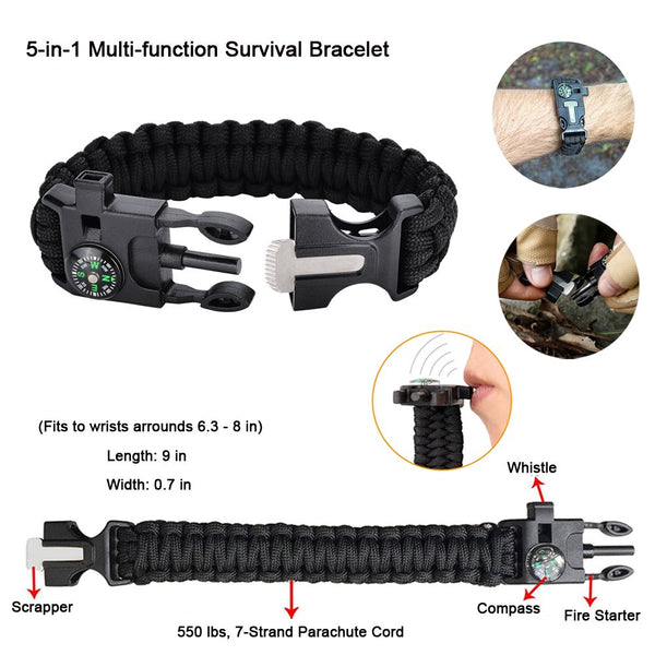 XUANLAN Emergency Survival Kit 13 in 1, Outdoor Survival Gear Tool with Survival Bracelet, Fire Starter, Whistle, Wood Cutter, Water Bottle Clip, Tactical Pen (Survival Kit 1)