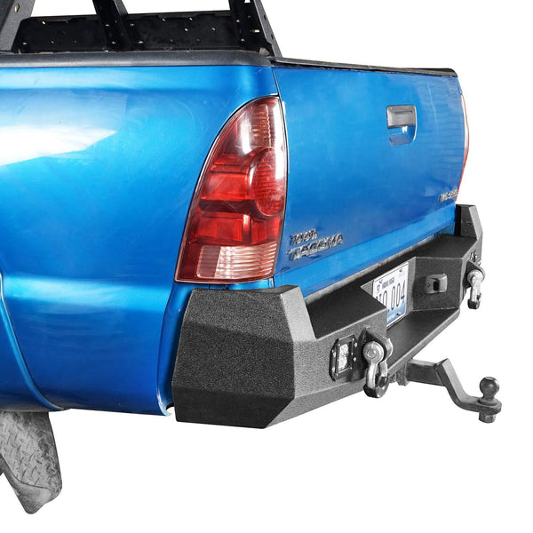 Hooke Road Solid Steel Offroad Rear Bumper w/LED Lights & D-Rings for 2005-2015 2 Gen Toyota Tacoma
