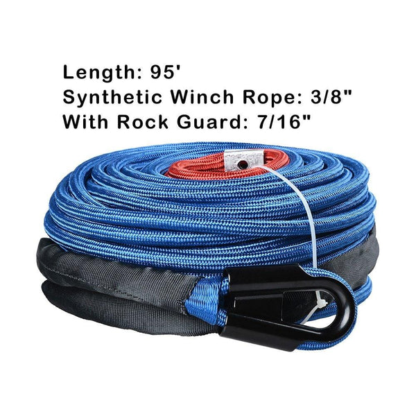 Astra Depot Blue 95ft x 3/8 Inch 22000LBS Synthetic Winch Line Cable Rope with Heat Guard Protective Sleeve All Rock Guard for Jeep ATV UTV 4X4 Off-Road Truck