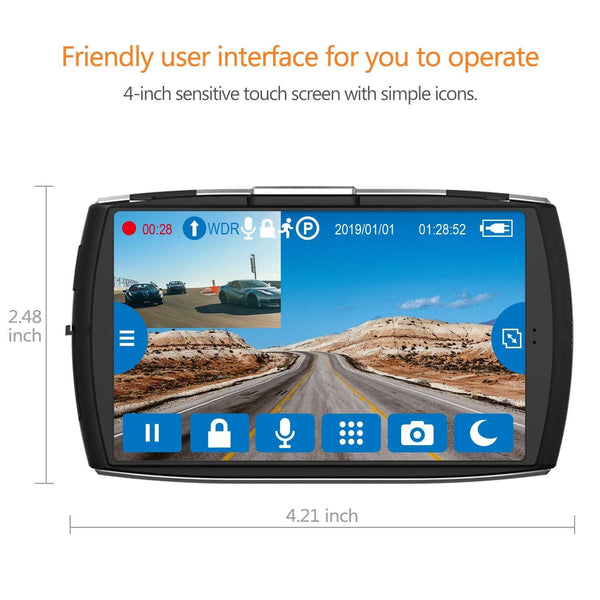 Z-Edge Dash Cam Front and Rear 4.0" Touch Screen Dual Dash Cam FHD 1080P with Night Mode, 32GB Card Included,155 Degree Wide Angle, WDR, G-Sensor, Loop Recording, Support 128GB Max