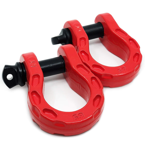 GearAmerica Mega Duty D Ring Shackles Red (2PK) | 68000 lbs (34 Ton) Tested Strength | 3/4" Shackle + 7/8 Pin + Washers| Securely Connect Tow Strap or Winch Rope to your Jeep for Off-Road 4x4 Recovery