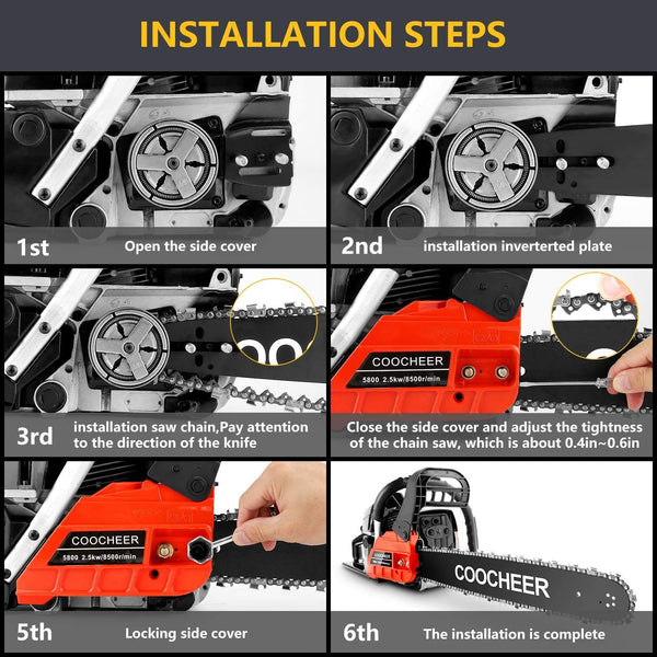 COOCHEER 20 Inch Gas Chainsaw 58CC 2-Stroke Gas Powered Chain Saw for Cutting Wood