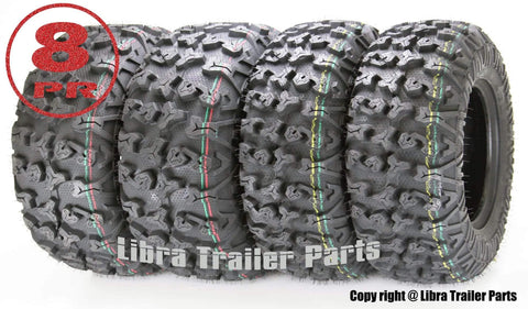 Set of 4 Premium FREE COUNTRY ATV/UTV Tires 25x8-12 Front & 25x10-12 Rear / 8PR w/Side Scuff Guard