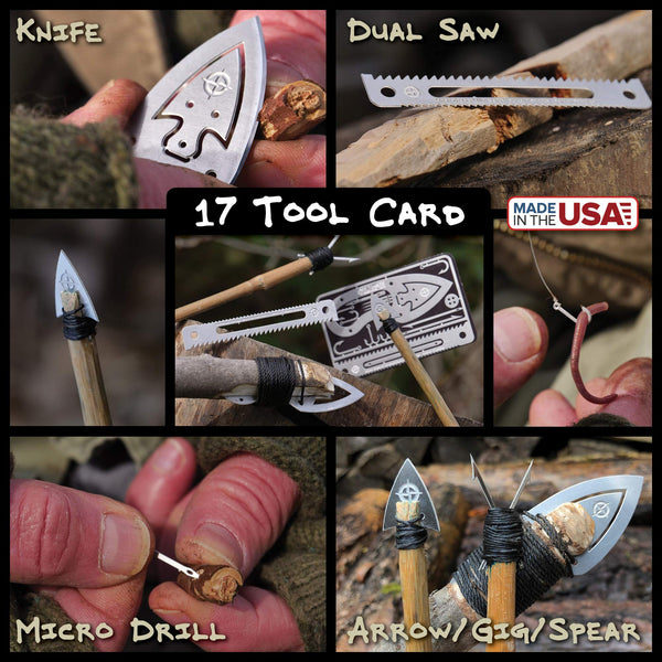 Tiny Survival Card: A 17-Tool Survival Kit with Knife That Fits in Your Wallet - Ultimate EDC, Multitool Card for Your Wallet - Great Gift!