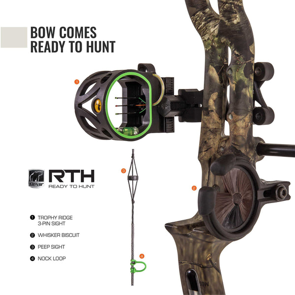 Bear Archery Salute Ready to Hunt Compound Bow Includes Trophy Ridge Sight, Whisker Biscuit, Peep Sight, and S-Loop
