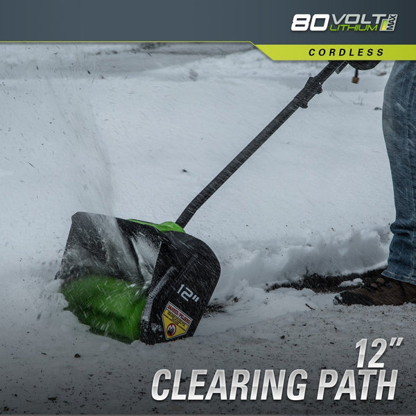 Greenworks PRO 12-Inch 80V Cordless Snow Shovel, 2.0 AH Battery Included 2600602