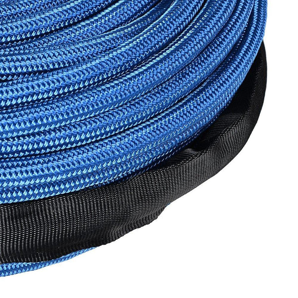 Astra Depot Blue 95ft x 3/8 Inch 22000LBS Synthetic Winch Line Cable Rope with Heat Guard Protective Sleeve All Rock Guard for Jeep ATV UTV 4X4 Off-Road Truck