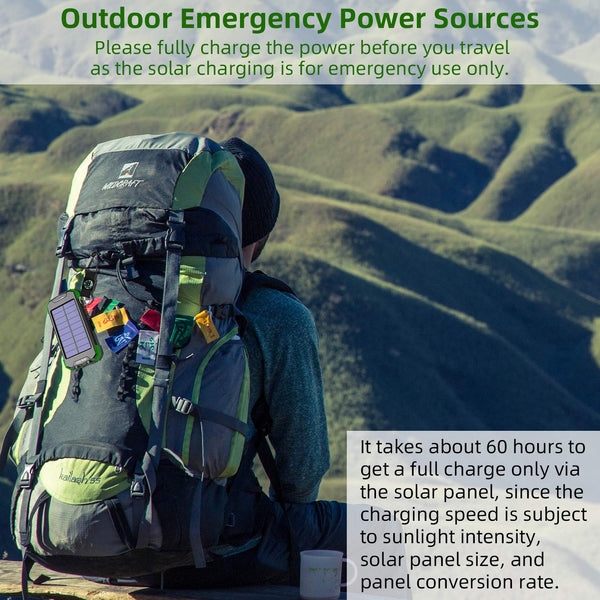 Solar Charger 10000mAh, Portable Solar Power Bank IPX4 Splashproof Outdoor Travel Qi Wireless Solar Panel Charging External Battery Pack with DC5V/2.1A USB Output/Type-C Input/Dual Flashlight/Compass