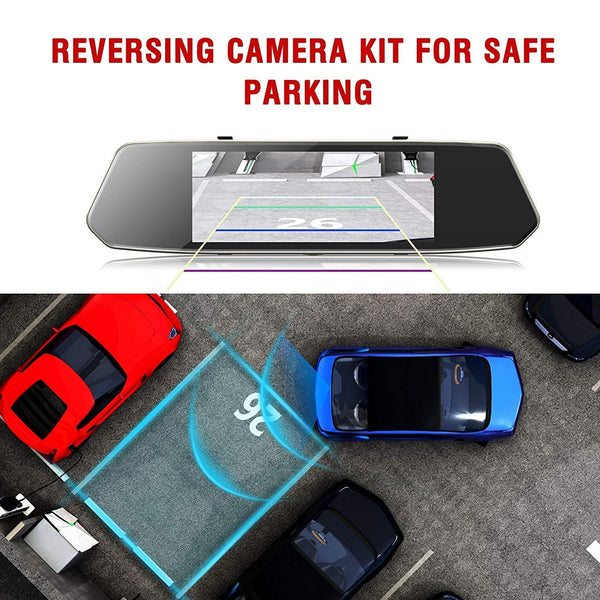 TOGUARD Backup Camera 7" Mirror Dash Cam Touch Screen 1080P Rearview Front and Rear Dual Lens with Waterproof Reversing Camera