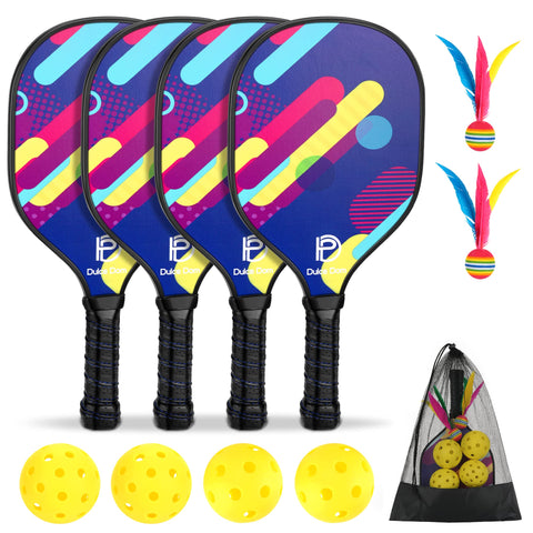 DULCE DOM Wooden Pickleball Paddles Set of 4 - USAPA Approved, 4 Indoor Outdoor Pickle Balls Racket with Cover Bag, Ideal Training Equipment Gift for Men & Women