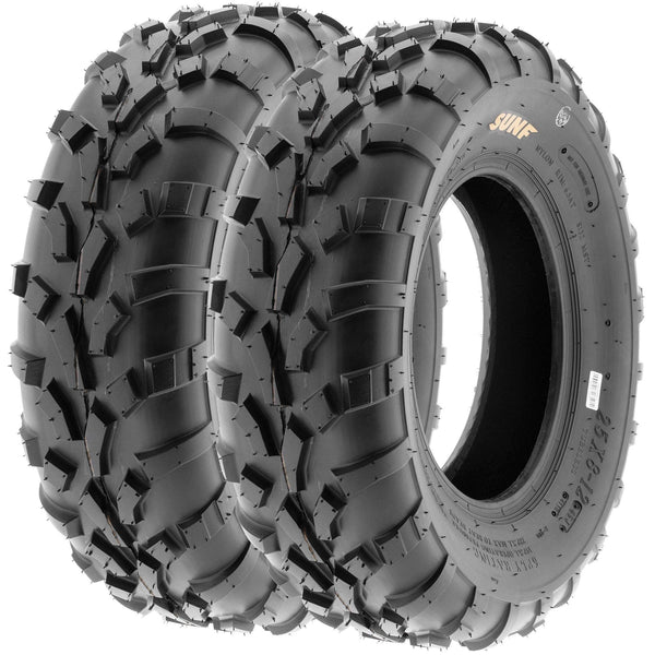 Set of 4 SunF A010 25x8-12 Front & 25x11-10 Rear ATV UTV Lawn Mowers Tires, 6 PR, Tubeless
