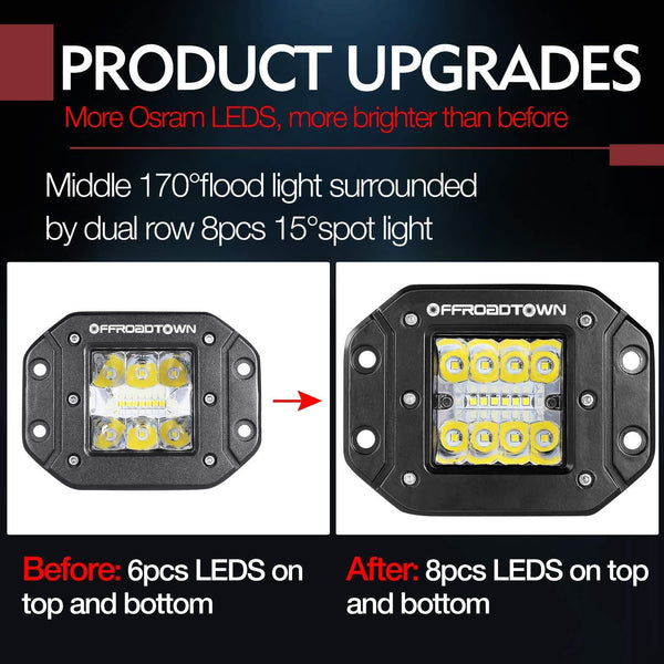 Flush Mount LED Pods, OFFROADTOWN 2pcs 5'' 78W Driving Lights LED Work Light Flush LED Light Bar Super Bright Fog Lights Off Road Lights for Truck SUV Boat 4x4 Jeep Grill Mount