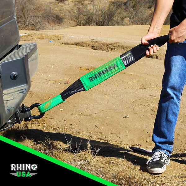 RHINO USA COMBO Recovery Tow Strap (20ft) & Shackle Hitch Receiver - Lab Tested 31,518lb Break Strength - Heavy Duty Draw String bag Included - Triple Reinforced Loop End to Ensure Peace of Mind